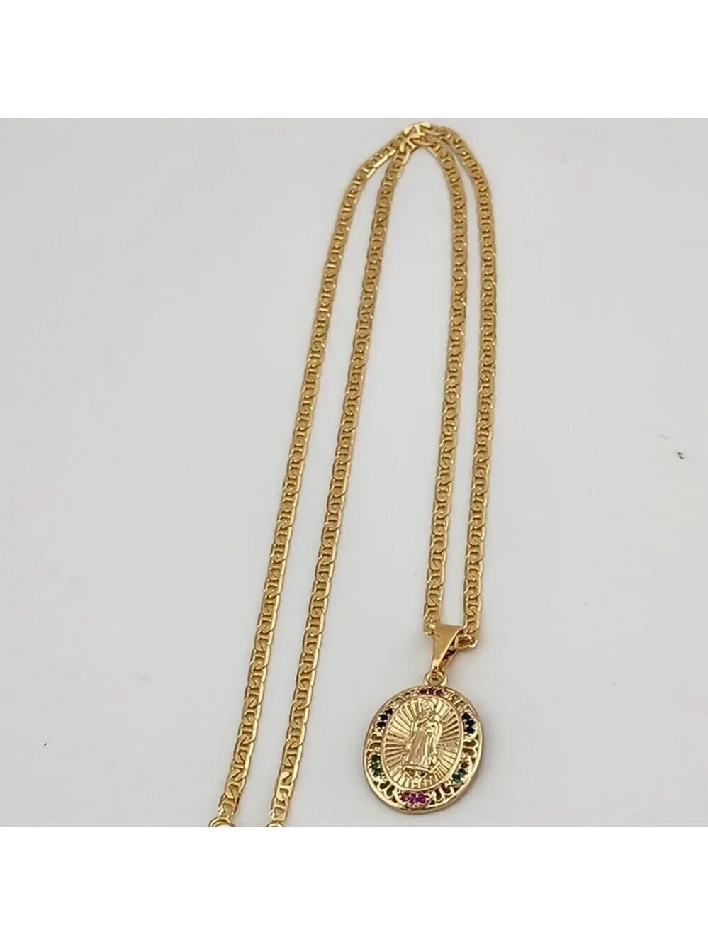Brand New Brazilian 18k Gold Filled Virgen de Guadalupe Necklace
